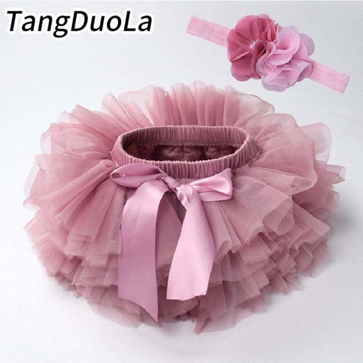 Baby girl tutu skirt 2pcs tulle lace bloomers diaper cover Newborn infant outfits  Mauv headband flower set Baby mesh bloomer