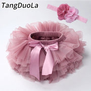 Baby girl tutu skirt 2pcs tulle lace bloomers diaper cover Newborn infant outfits  Mauv headband flower set Baby mesh bloomer