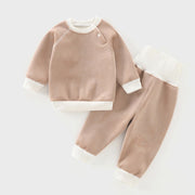 Children's Autumn And Winter Warm Suit Baby Spring And Autumn Plus Fleece Outer Wear Tops Pants Men And Women Baby Two Sets