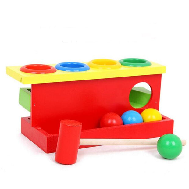 Wooden Matching Color Piling Hand Hammering Ball Box Toy Parent-child Interactive Toys Early Learning Educational Baby Toys