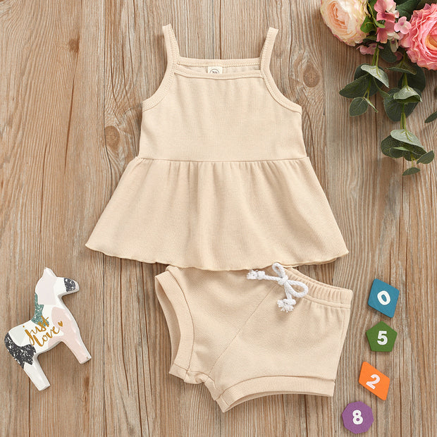 Baby Summer Clothing Newborn Baby Girls Casual Sleeveless Solid organic cotton Tops + Shorts 2pcs Clothes Set 1-3Years