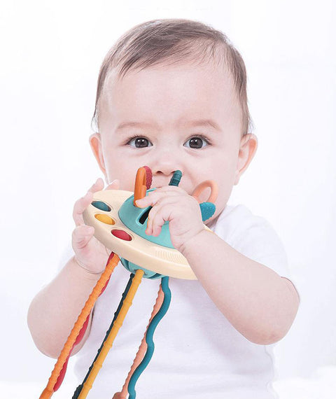 Baby toys pull pull baby grasp pull early education can chew hand grasp sensory training flying saucer toys