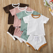 Baby Summer Clothing Infant Baby Girl Boy Clothes Short Sleeve Tops T-shirt+Shorts Pants Ribbed Solid Outfits 0-3T