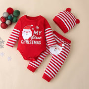 Baby Girls Clothes Sets My First Christmas Deer Stripe Print Outfits Xmas Romper+Hat+Pant Suit Fashion Kid Boy Clothing Set 3PCS