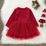 Toddler Kid Baby Girl Xmas Elk DeerClothes Long Sleeve Lace Tutu Tulle Princess Dress Christmas Long Sleeve Warm Gown Dresses