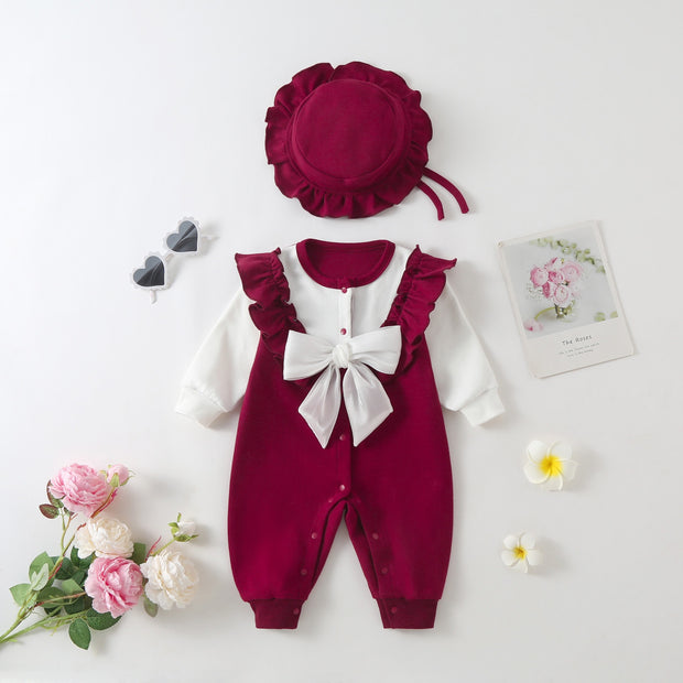 Baby Spring Clothes Newborn Female Baby Onesie Full Moon Out Jumper Plus Velvet Autumn And Winter Crawling Clothes