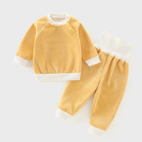 Children's Autumn And Winter Warm Suit Baby Spring And Autumn Plus Fleece Outer Wear Tops Pants Men And Women Baby Two Sets