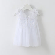 New Baby Girl Clothes Solid Color Flying Sleeve Butterfly Wing Decorative Little Girls Dress Sweet Princess Baby Dresses