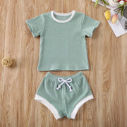 Baby Summer Clothing Infant Baby Girl Boy Clothes Short Sleeve Tops T-shirt+Shorts Pants Ribbed Solid Outfits 0-3T