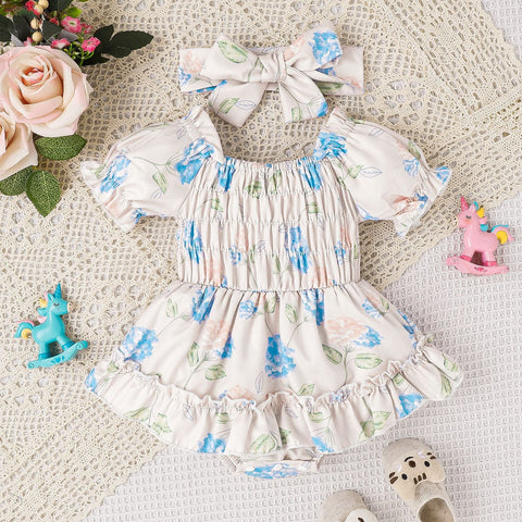 Baby and toddler two color floral skirt hem jumpsuit