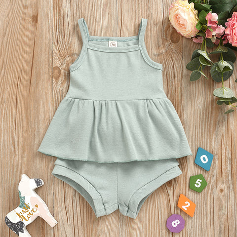 Baby Summer Clothing Newborn Baby Girls Casual Sleeveless Solid organic cotton Tops + Shorts 2pcs Clothes Set 1-3Years