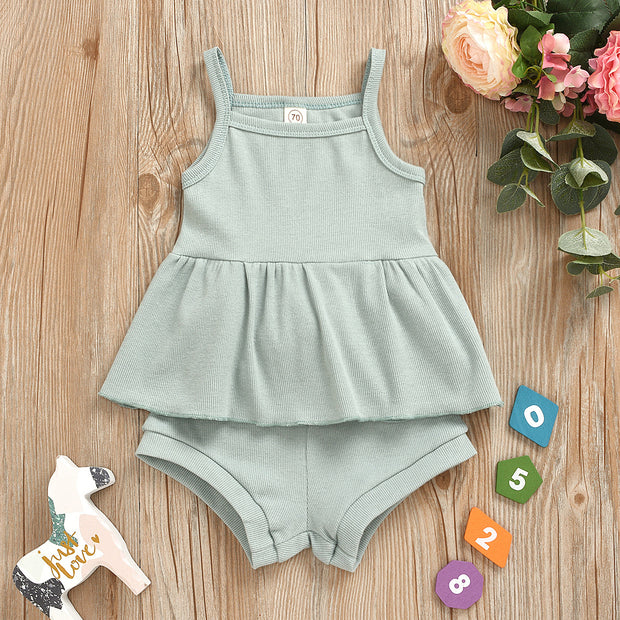 Baby Summer Clothing Newborn Baby Girls Casual Sleeveless Solid organic cotton Tops + Shorts 2pcs Clothes Set 1-3Years