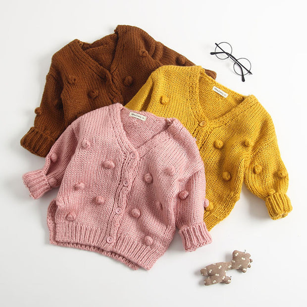 1-3 Years Old Baby Girl Sweater Child 17 Winter Ball In Hand Down Sweater Cardigan Jacket Cardigan For Girl Girls Cardigan