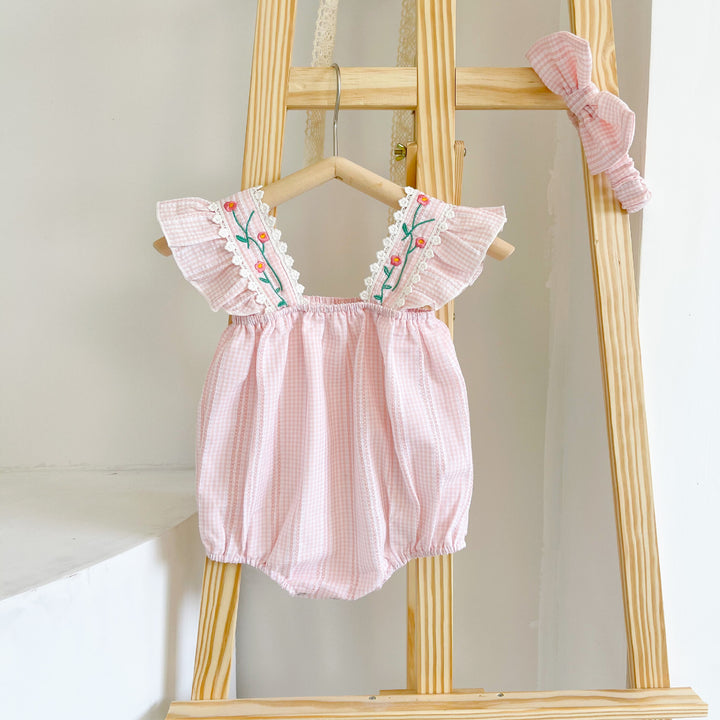 Summer Baby Bodysuit Sleeveless Romper Korean Version Plaid Jacquard Baby Bag Fart Clothes To Go Out Romper