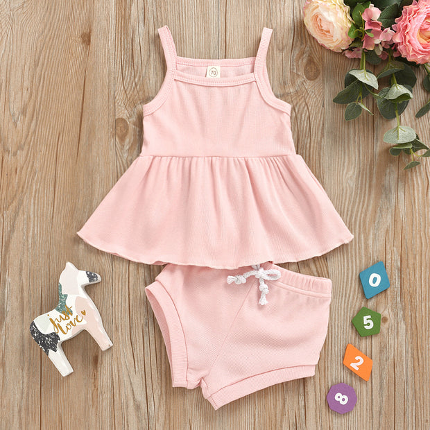 Baby Summer Clothing Newborn Baby Girls Casual Sleeveless Solid organic cotton Tops + Shorts 2pcs Clothes Set 1-3Years