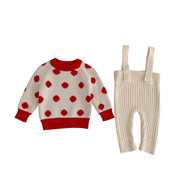 Ins Baby Suit Spring Baby Polka Dot Set Head Sweater Straps Pants Temperament Out Two-Piece Set