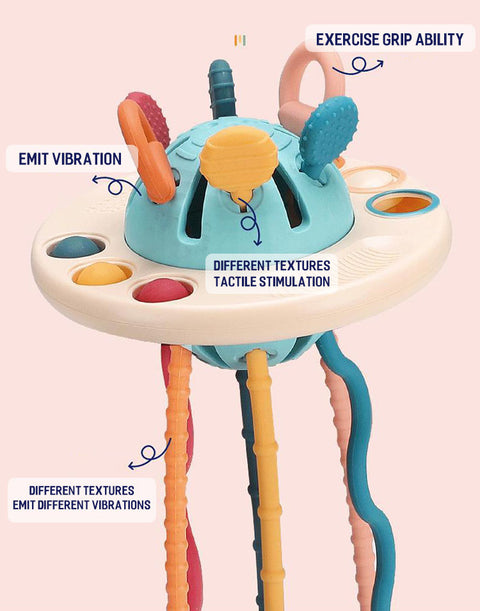 Baby toys pull pull baby grasp pull early education can chew hand grasp sensory training flying saucer toys