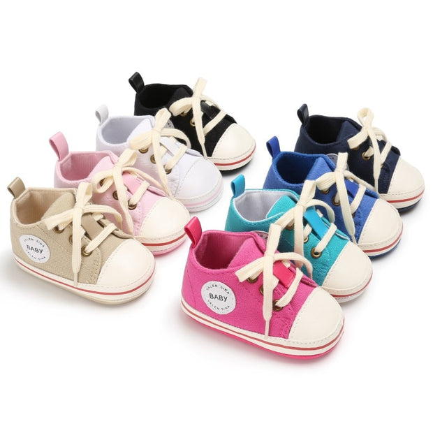 Newborn Baby Shoes Infant first walkers Tollder Canvas Shoes Lace-up Baby Girls Sneaker Prewalker 0-18M