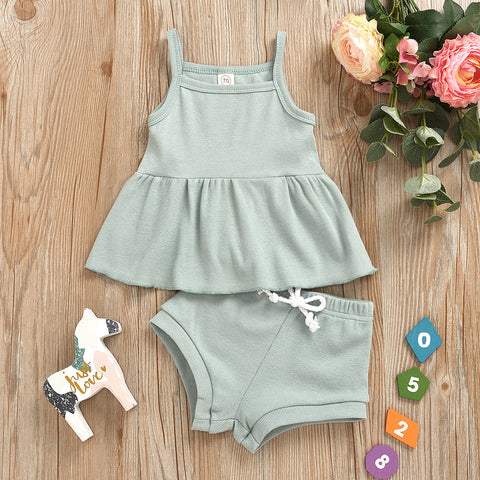 Baby Summer Clothing Newborn Baby Girls Casual Sleeveless Solid organic cotton Tops + Shorts 2pcs Clothes Set 1-3Years