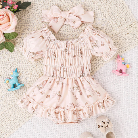 Baby and toddler two color floral skirt hem jumpsuit