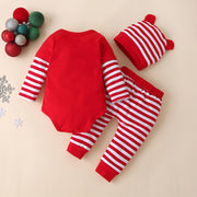 Baby Girls Clothes Sets My First Christmas Deer Stripe Print Outfits Xmas Romper+Hat+Pant Suit Fashion Kid Boy Clothing Set 3PCS