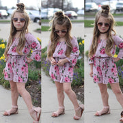 Spring Summer Baby Girls Rompers Baby Girl Clothes Floral Belt Three Quarter Cotton Jumpsuit