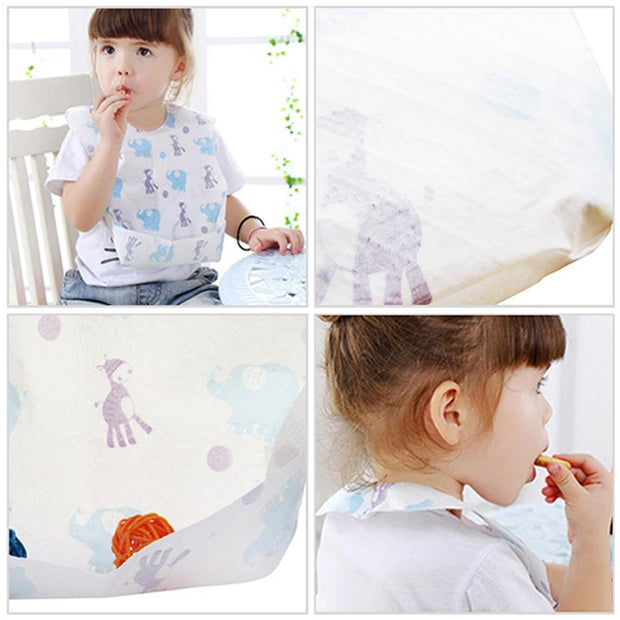 30pcs/lot Waterproof Non-Woven Fabric Disposable Baby Toddler Bibs Feeding Saliva Apron Paper Bibs