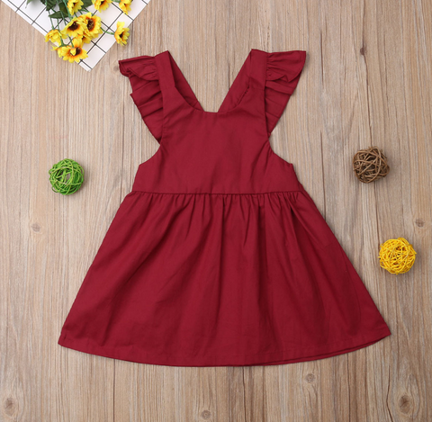 Summer Infant Kid Baby Girl Solid Color Ruffle Princess Party Dress Clothes