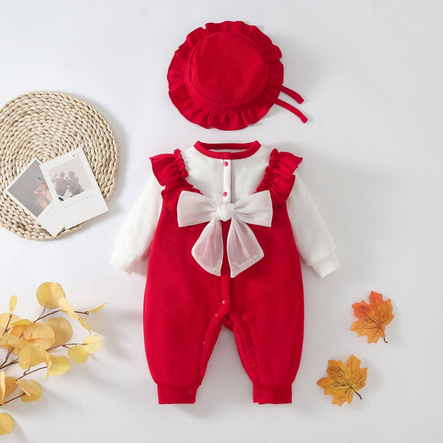 Baby Spring Clothes Newborn Female Baby Onesie Full Moon Out Jumper Plus Velvet Autumn And Winter Crawling Clothes