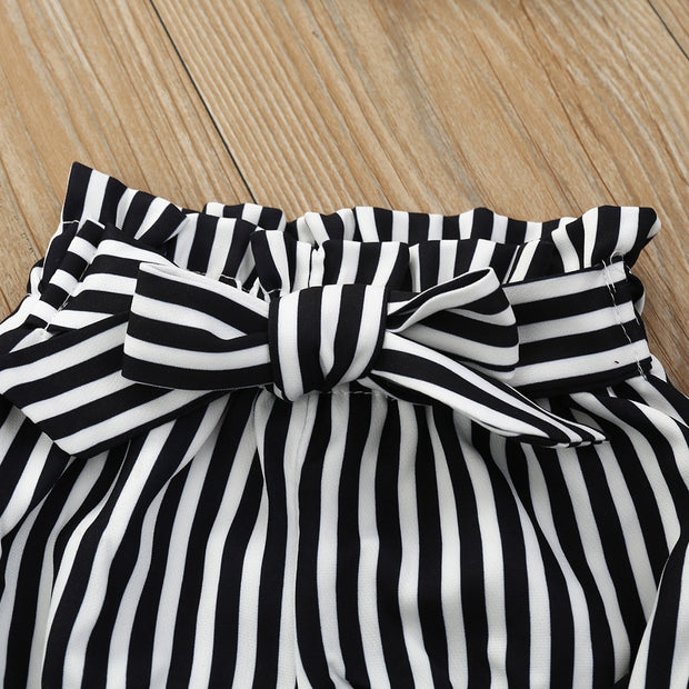 Toddler Infant Baby Girls Stripe Outfits Children Girl Romper Bowknot Shorts Headbands Set Summer Kids Set Baby Kleding Meisje