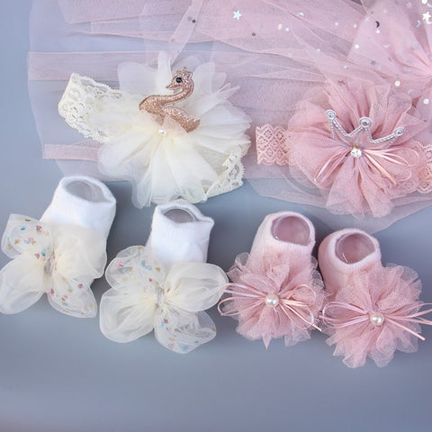 Baby Headband Cute Swan Crown Children's Headwear Wholesale Baby Headband Socks Set Gift Box