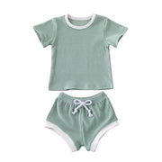 Baby Summer Clothing Infant Baby Girl Boy Clothes Short Sleeve Tops T-shirt+Shorts Pants Ribbed Solid Outfits 0-3T