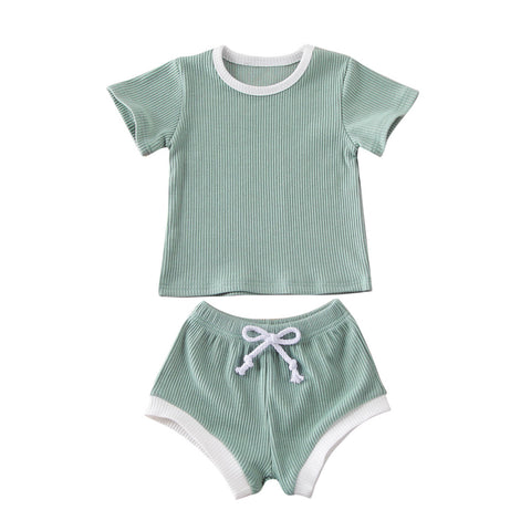 Baby Summer Clothing Infant Baby Girl Boy Clothes Short Sleeve Tops T-shirt+Shorts Pants Ribbed Solid Outfits 0-3T