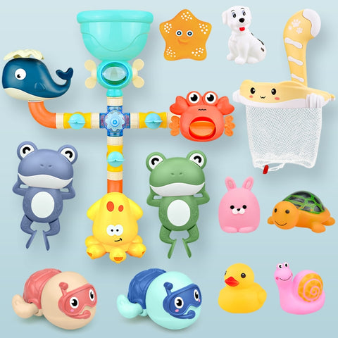 Bath Toys Baby Water Game Faucet Shower Rubber Duck Waterwheel Dabbling Water Spray Set For Kids Animals Bathroom Summer Toys