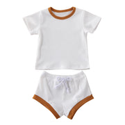 Baby Summer Clothing Infant Baby Girl Boy Clothes Short Sleeve Tops T-shirt+Shorts Pants Ribbed Solid Outfits 0-3T