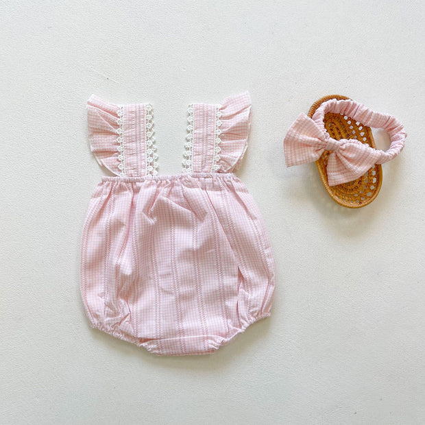 Summer Baby Bodysuit Sleeveless Romper Korean Version Plaid Jacquard Baby Bag Fart Clothes To Go Out Romper