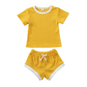 Baby Summer Clothing Infant Baby Girl Boy Clothes Short Sleeve Tops T-shirt+Shorts Pants Ribbed Solid Outfits 0-3T