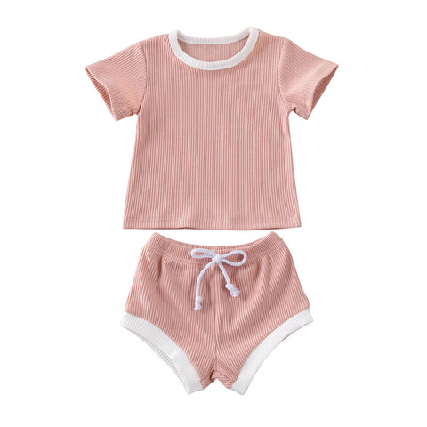 Baby Summer Clothing Infant Baby Girl Boy Clothes Short Sleeve Tops T-shirt+Shorts Pants Ribbed Solid Outfits 0-3T