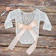 Newborn Baby Photography Props Clothes Bodysuits Cute Lovely Lace Bow Toddler Baby Photo Clothing+Hair Band 2Pcs Set Costumes