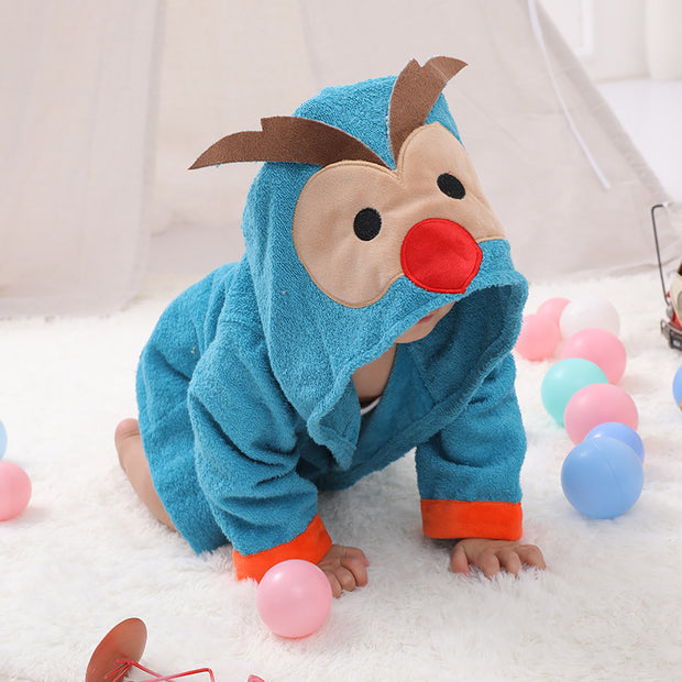 Children's Cardigan Hooded Animal Bathrobe Baby Home Clothes Cotton Towel Material Baby Absorbent Bath Towel