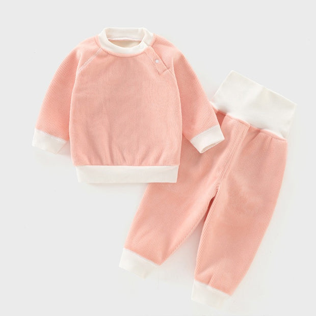 Children's Autumn And Winter Warm Suit Baby Spring And Autumn Plus Fleece Outer Wear Tops Pants Men And Women Baby Two Sets