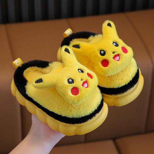 Winter children's cotton slippers, cute cartoon home for girls, warm and non slip indoor and outdoor baby cotton shoes, parent-child shoes, winter