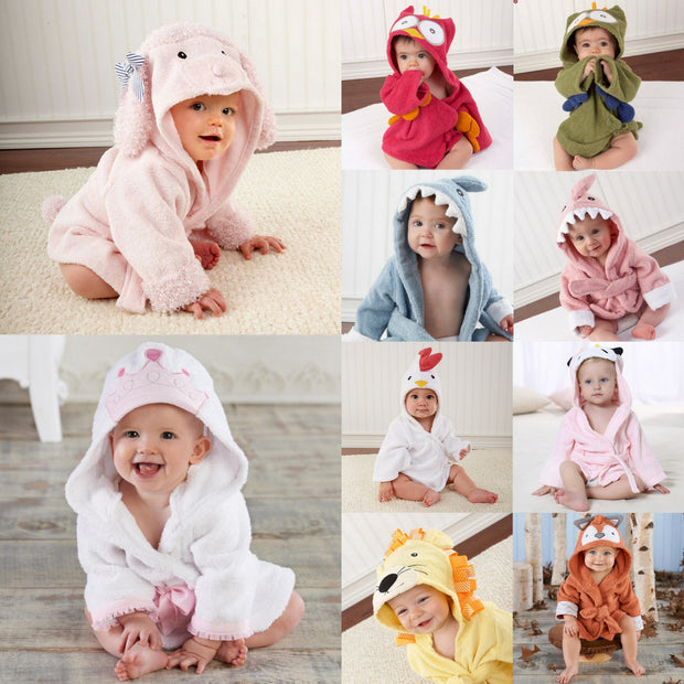 Children's Cardigan Hooded Animal Bathrobe Baby Home Clothes Cotton Towel Material Baby Absorbent Bath Towel