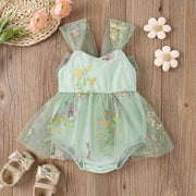 Girls' baby suspenders with embroidered flowers and mesh for princesses with open crotch and baby rompers