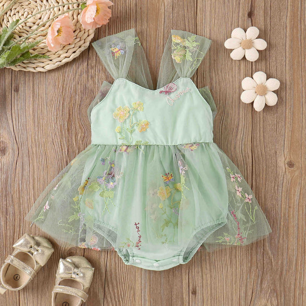 Girls' baby suspenders with embroidered flowers and mesh for princesses with open crotch and baby rompers