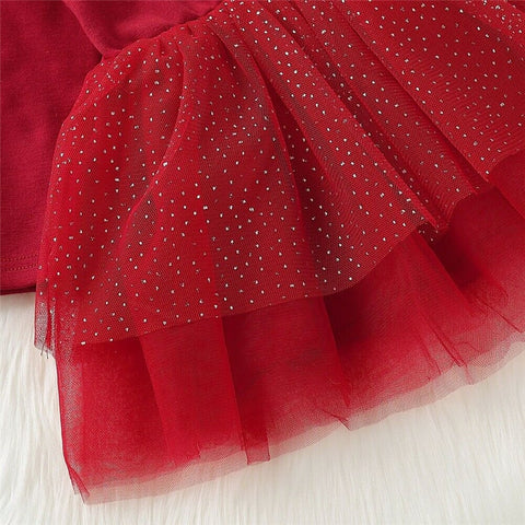 Toddler Kid Baby Girl Xmas Elk DeerClothes Long Sleeve Lace Tutu Tulle Princess Dress Christmas Long Sleeve Warm Gown Dresses