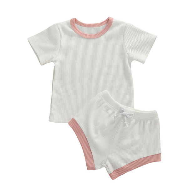 Baby Summer Clothing Infant Baby Girl Boy Clothes Short Sleeve Tops T-shirt+Shorts Pants Ribbed Solid Outfits 0-3T