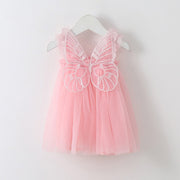 New Baby Girl Clothes Solid Color Flying Sleeve Butterfly Wing Decorative Little Girls Dress Sweet Princess Baby Dresses