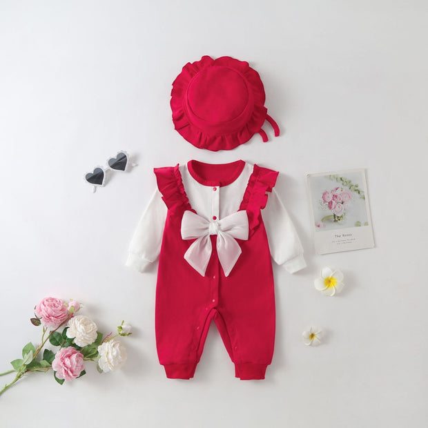 Baby Spring Clothes Newborn Female Baby Onesie Full Moon Out Jumper Plus Velvet Autumn And Winter Crawling Clothes