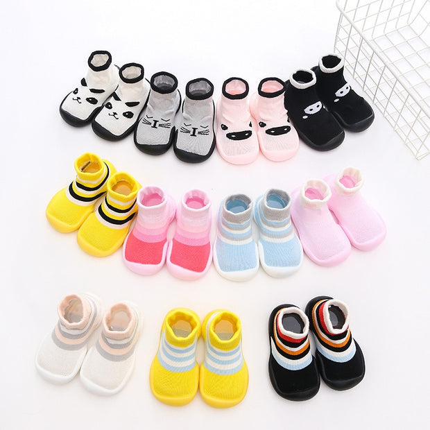 Autumn and Winter Baby Socks Silicone Anti slip Bottom Floor Socks Children's Shoes and Socks Cartoon Rainbow Strips Indoor Walking Shoes and Socks